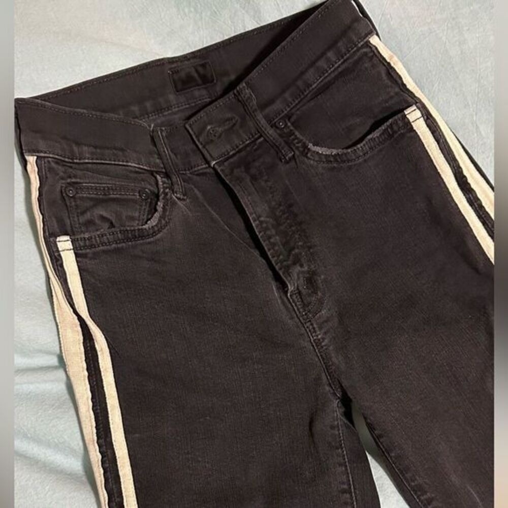 Mother Jean Size 24‎ Black Insider Crop Step Fray Guilty Racer Stripe Bootcut - Picture 6 of 13